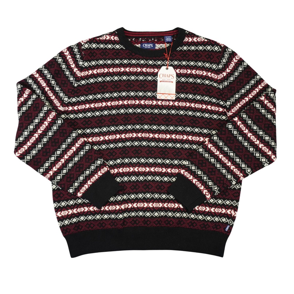 NEW Chaps Sweater Mens XL Black Fair Isle Crewneck Long Sleeve Holiday Pullover